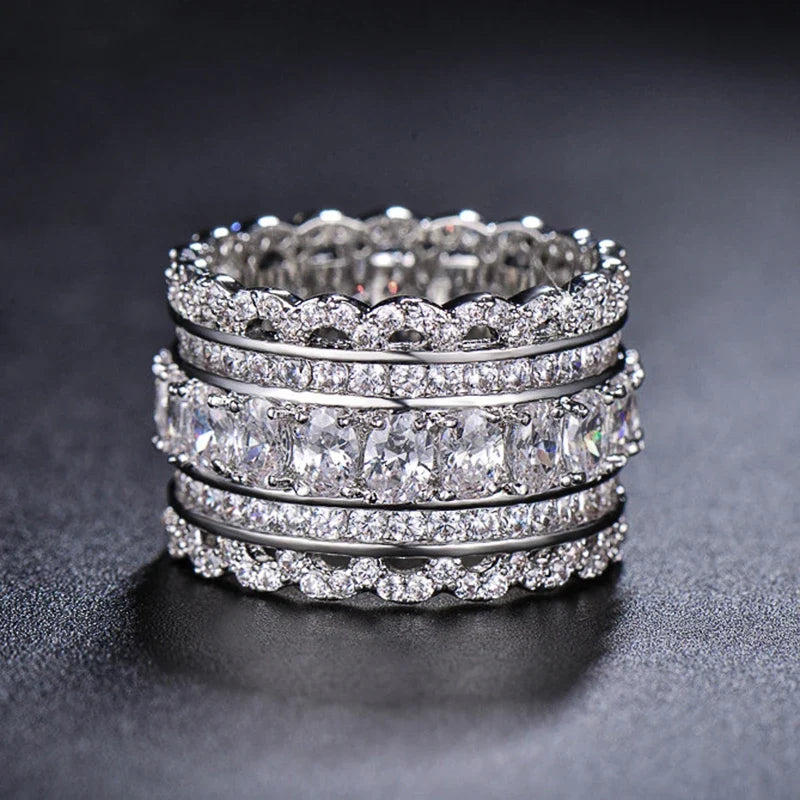 Huitan CZ Wide Band Ring – Women's Wedding & Party Jewelry