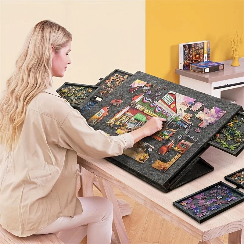 6-Drawer Jigsaw Puzzle Table Felt Board Drawers Tilting 2-in-1 Stand