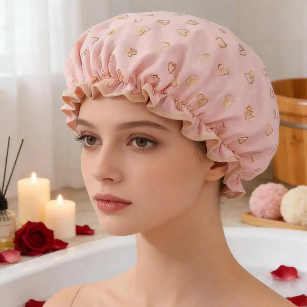 Large Reusable Waterproof Shower Cap – Double Layer