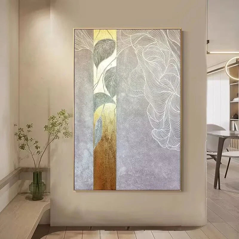 Abstract Hand-Painted Oil Painting on Canvas | Gold Wall Art