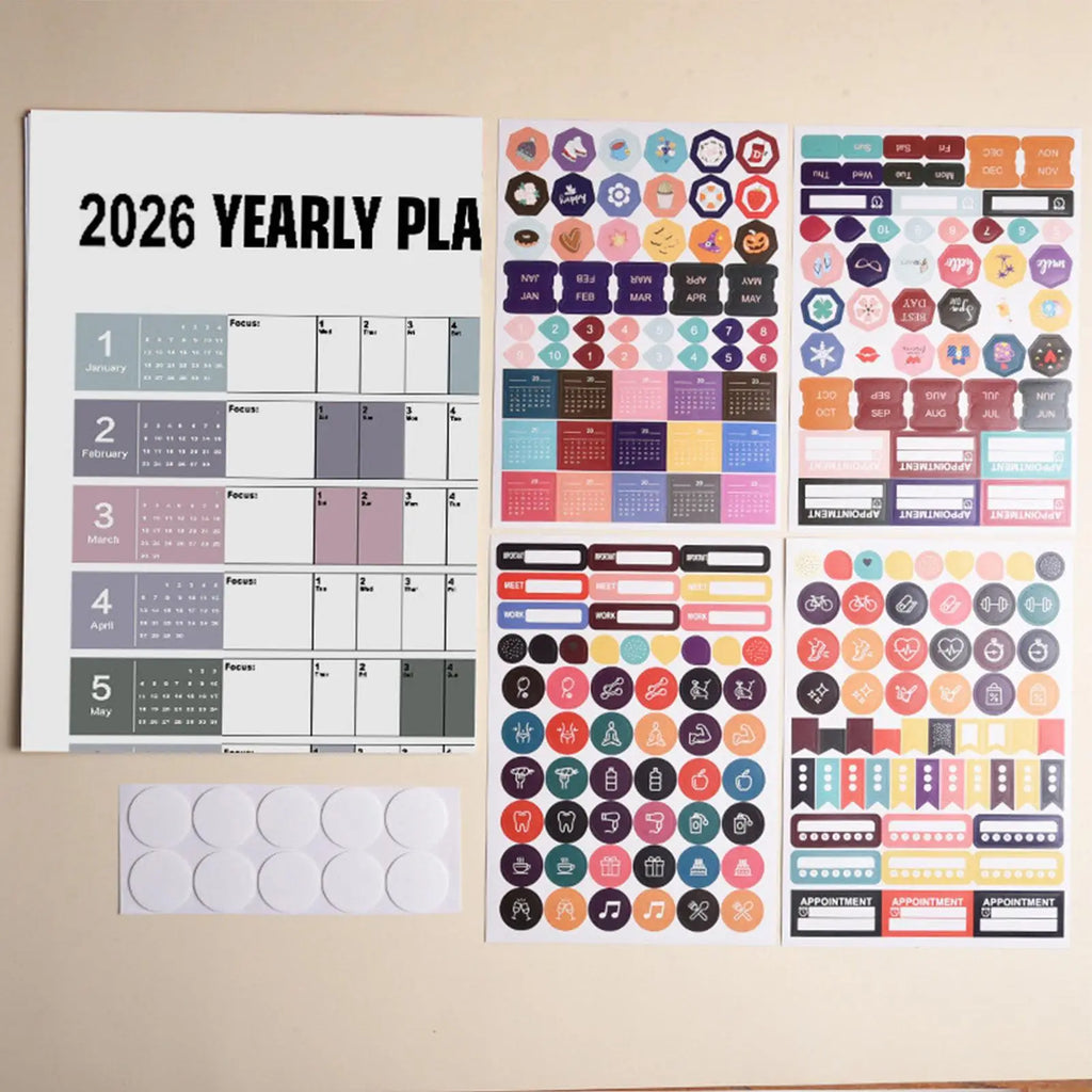 2026 Yearly Wall Calendar Poster with Stickers | Large Planner