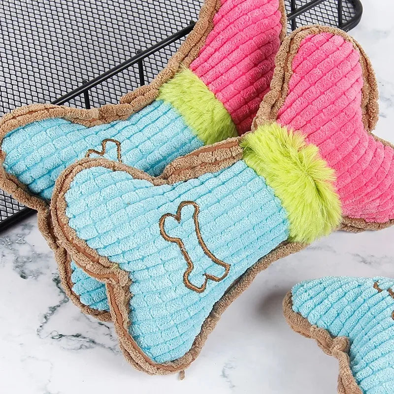 Squeaky Plush Bone Dog Chew Toy – Small & Medium Breeds