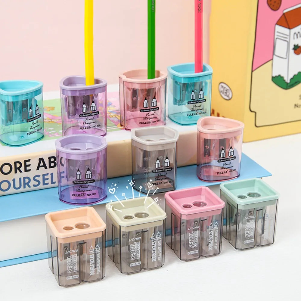 Double Hole Pencil Sharpener – Transparent Manual Plastic