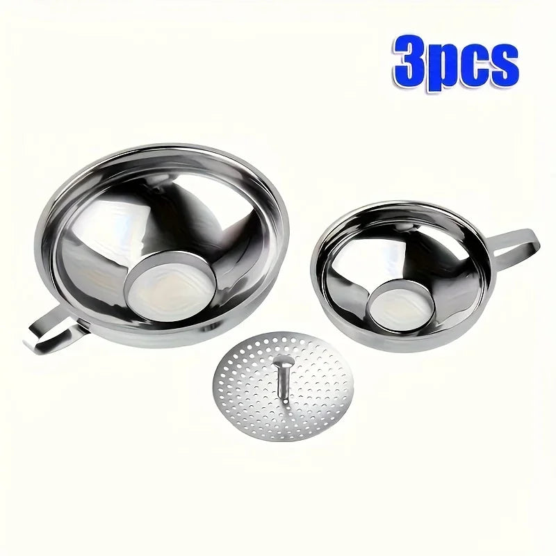 3-Pc Stainless Steel Canning Funnels Set with Strainer