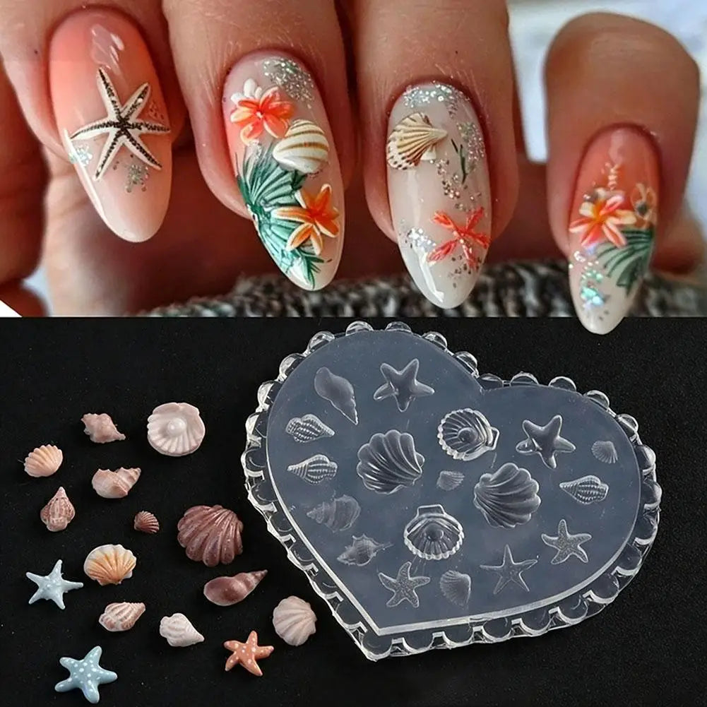3D Ocean Silicone Nail Art Mold – Starfish & Shell Designs