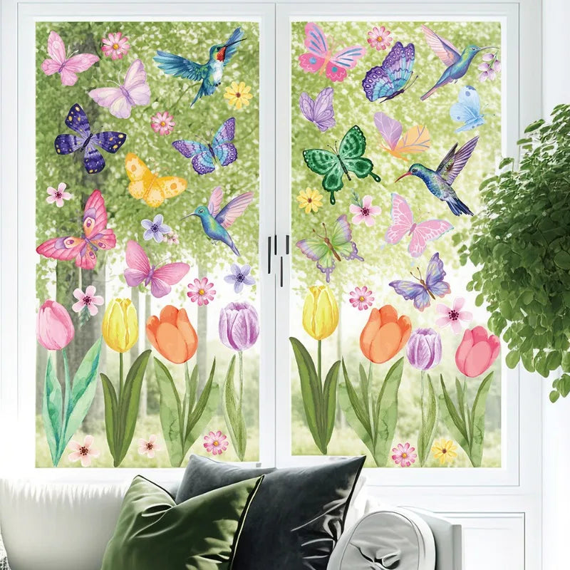83-Pc Spring Window Cling Decals – Butterfly, Flower & Hummingbird