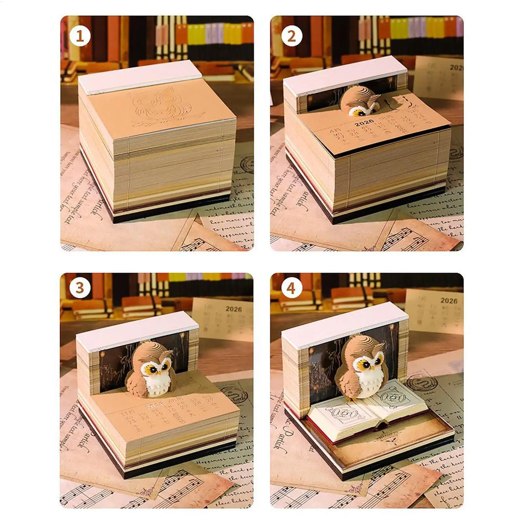 3D Tear Away Mini Desk Calendar 2026 Time Owl-shaped Carving Notepad