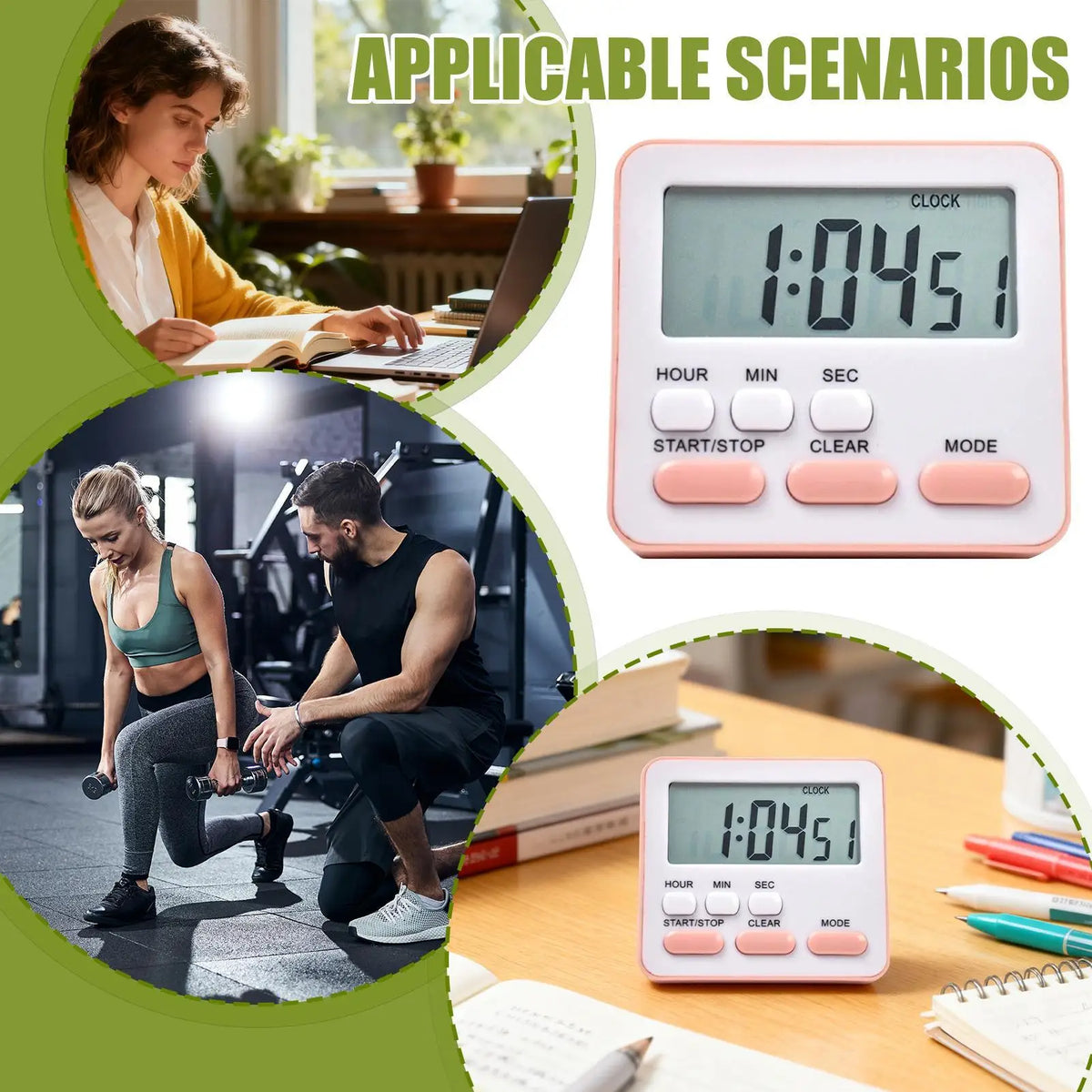 Digital Kitchen Timer 24-Hour Countdown Alarm Large Display
