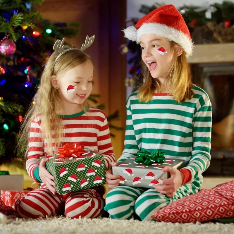 Santa Hat Stickers Roll Self-adhesive Laser Glitter Christmas