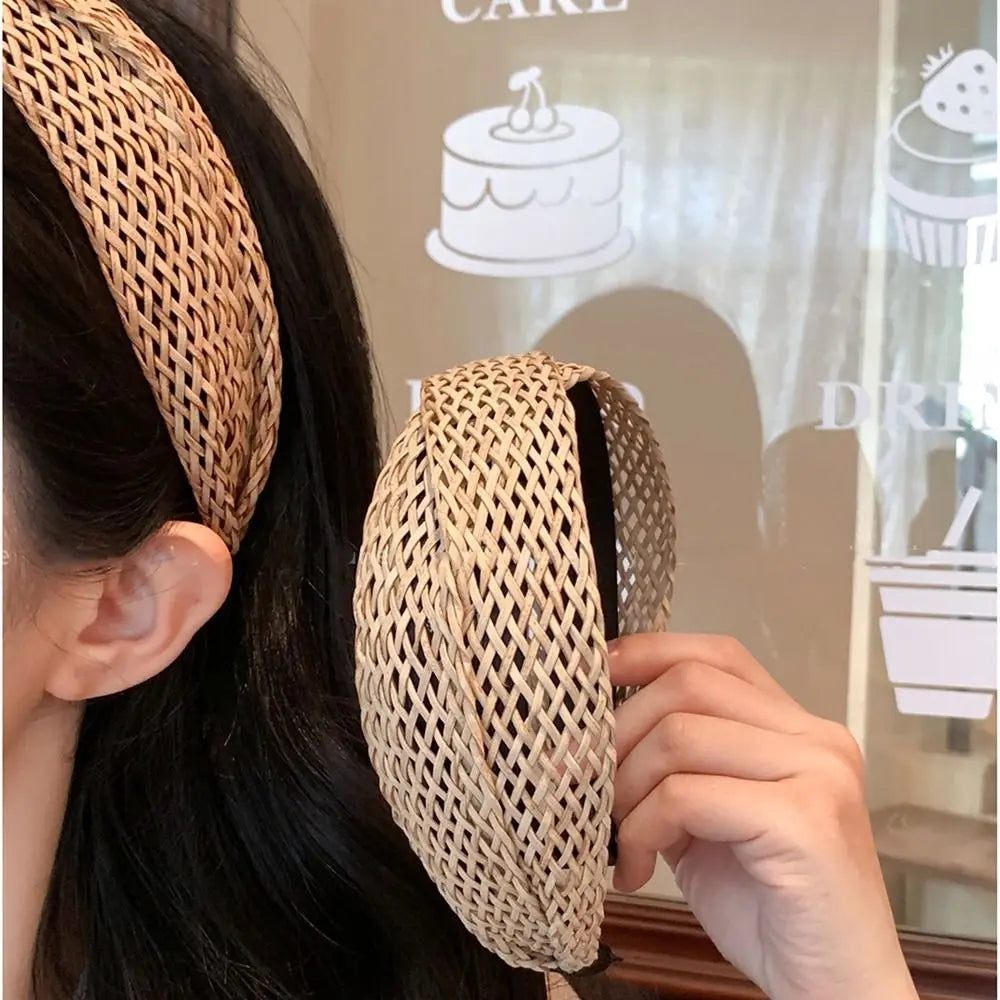Hollow Straw Weave Headband – Boho Wide Hair Hoop for Women