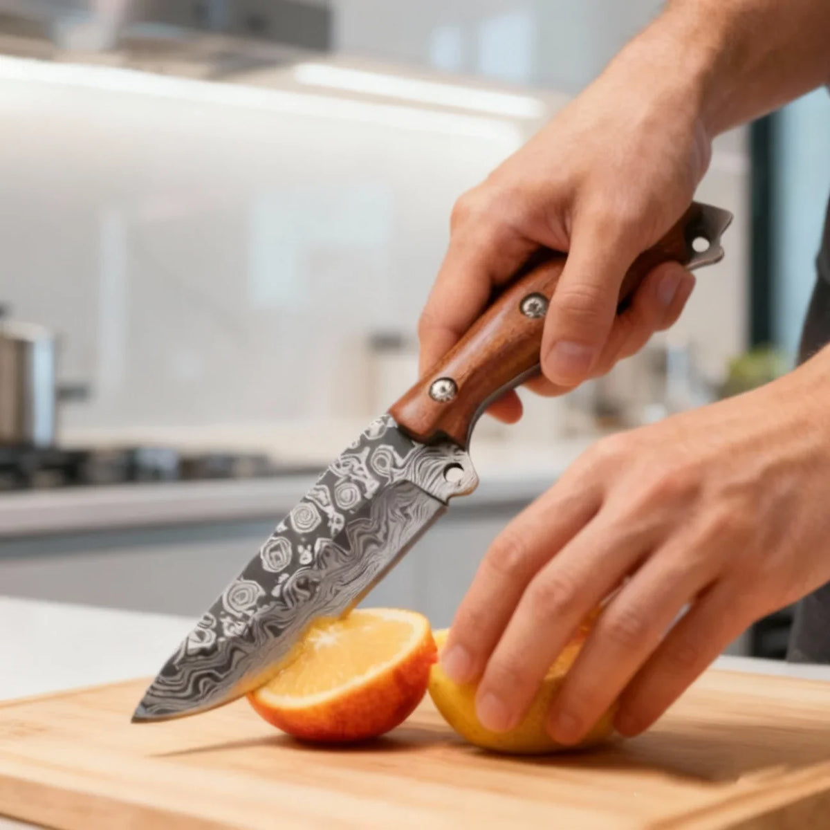 Damascus Steel Kitchen Knife – Sharp Stainless Filleting Blade