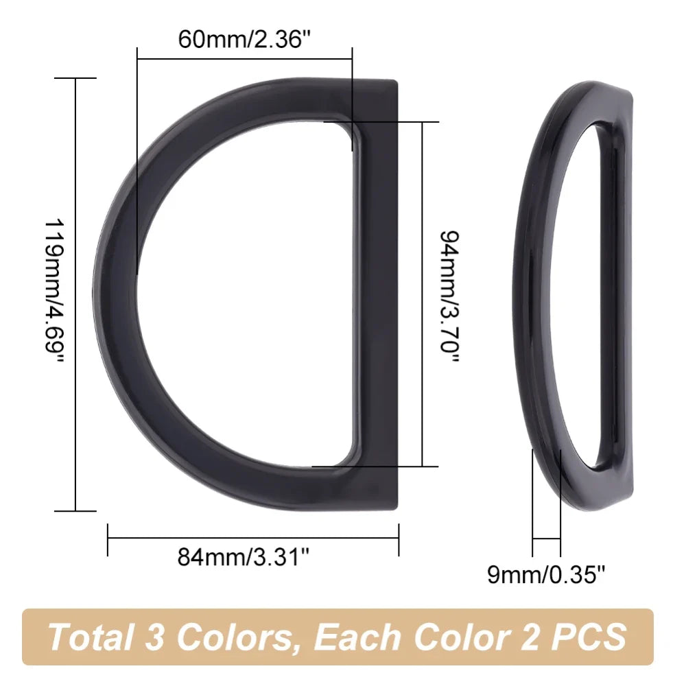 6-Pack D-Shape Purse Handles – 3 Colors DIY Bag Making Supplies