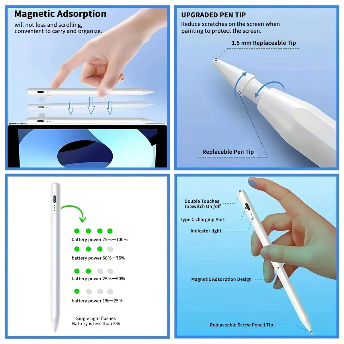 Universal Magnetic Stylus Pen for iPad, Android & Tablets