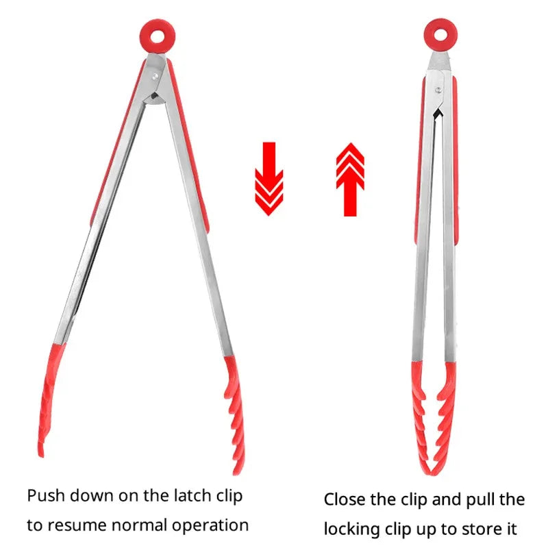 Stainless Steel Silicone Food Tongs – Heat Resistant BBQ Kitchen Clip