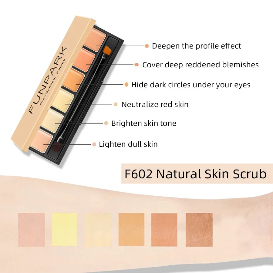 FUNPARK 6-Color Concealer Contour Cream Palette with Brush