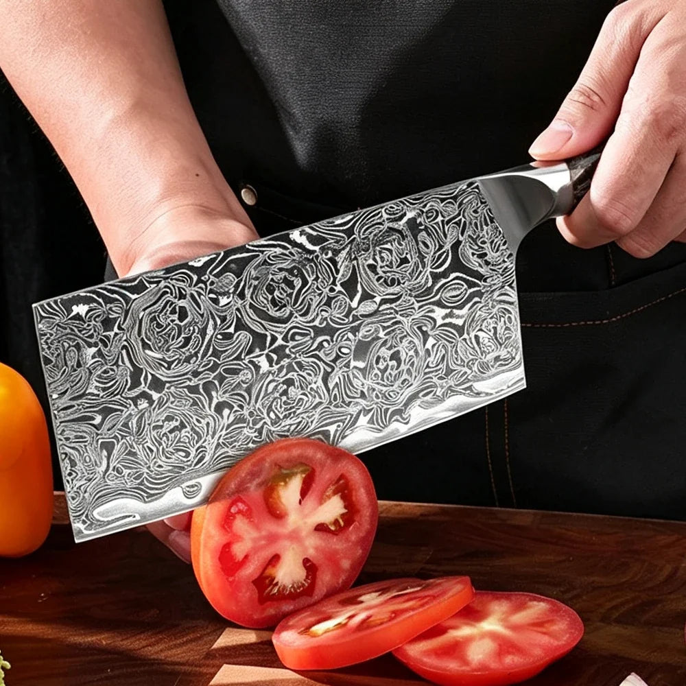 67-Layer Damascus Steel Chinese Cleaver – Abalone Handle
