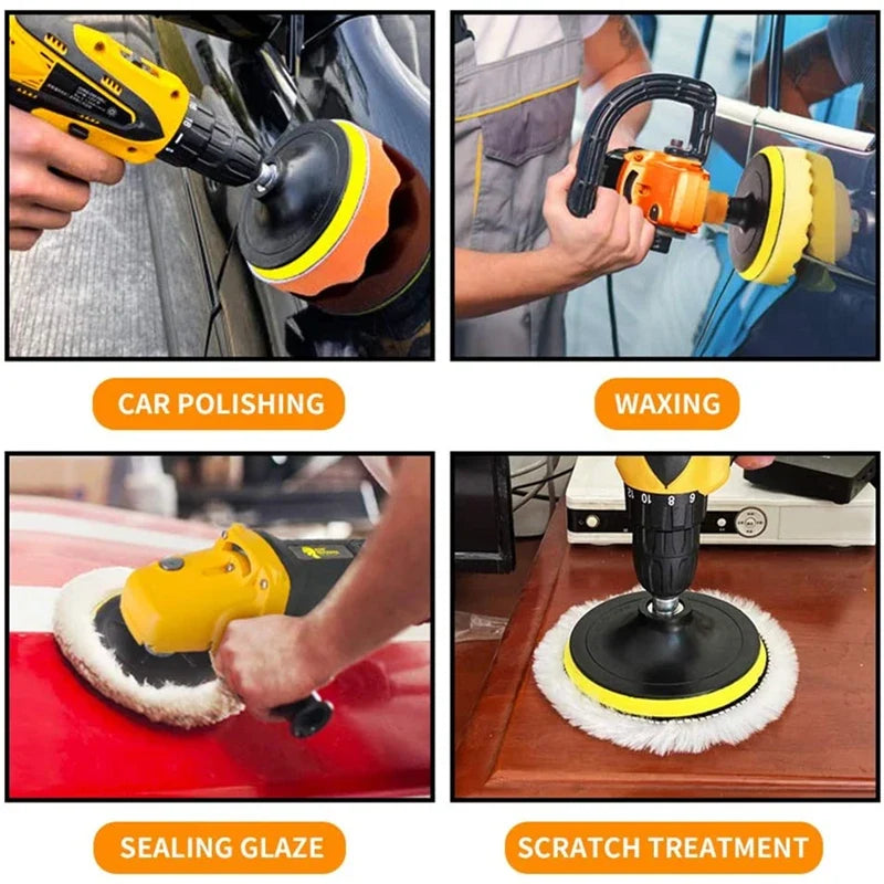 8-Piece Car Polishing Pad Set 3/5/7 Inch – Sponge & Wool Kit
