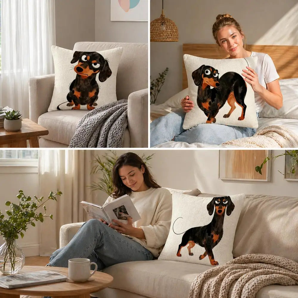 Dachshund Watercolor Linen Cushion Cover | Sofa & Home Decor