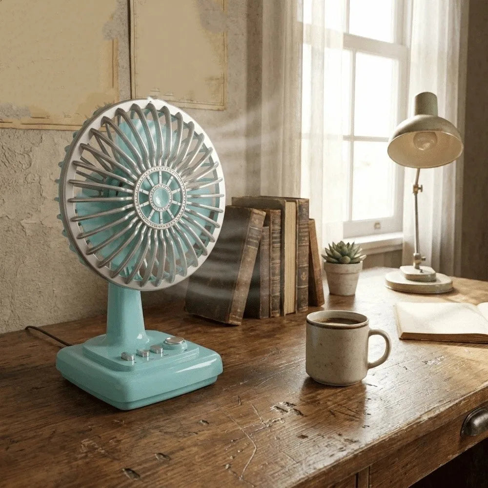 Retro Creamy Mini Desktop Fan – Rechargeable Portable USB Fan