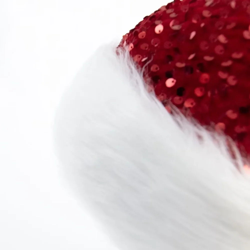 Red Glitter Sequin Santa Hat – Soft Velvet Unisex Xmas Cap