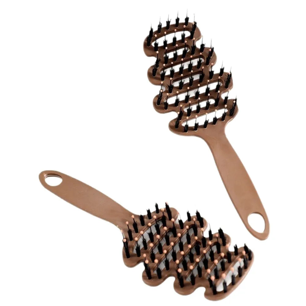 Natural Boar Bristle Hair Comb Hollow Scalp Massage Detangler Brush
