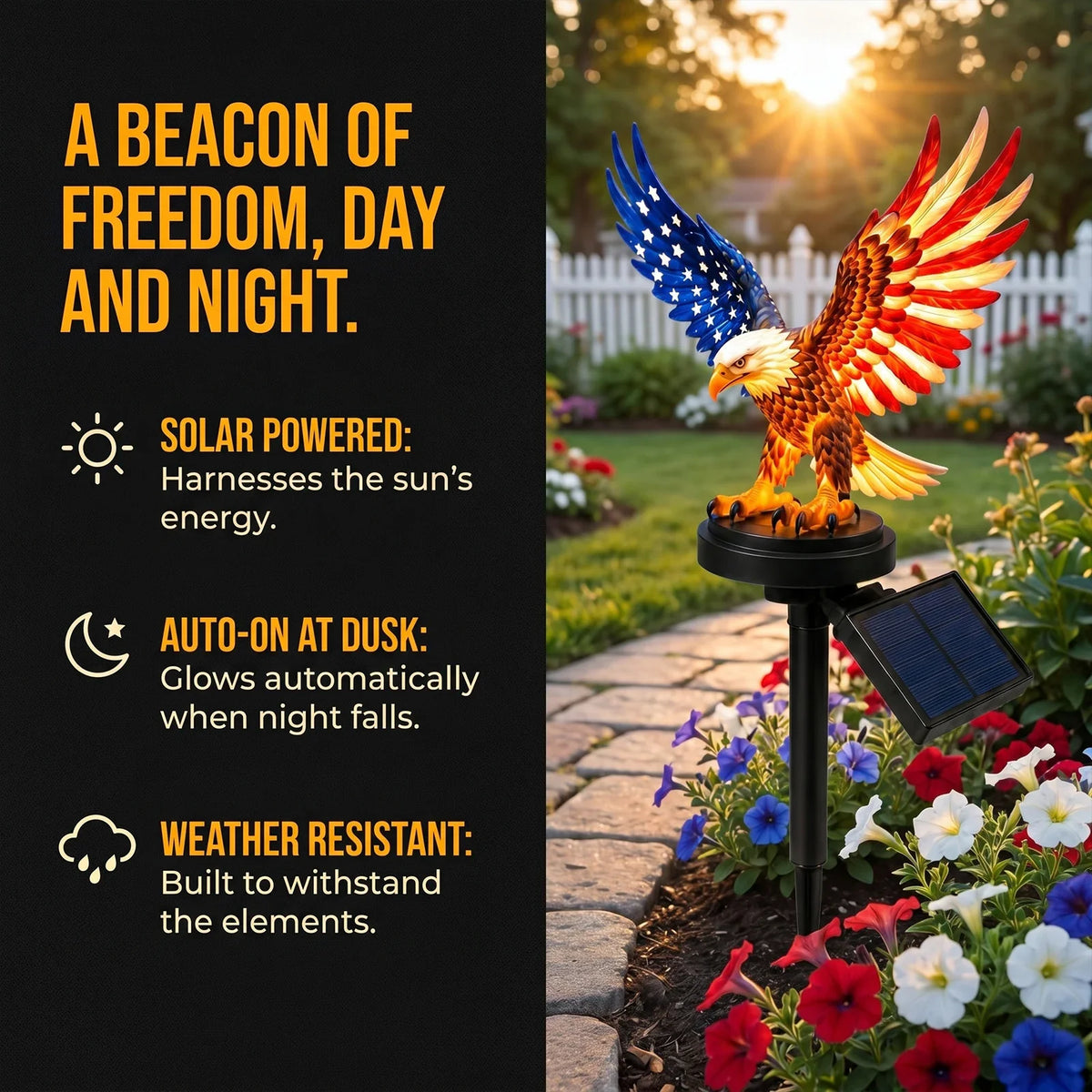 Solar Powered LED Garden Eagle Lamp Patriotic Memorial Day Light