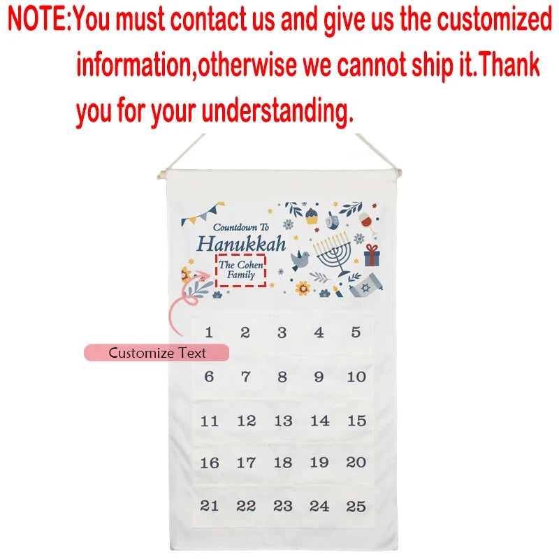 Personalised Hanukkah Countdown Calendar | Festive Wall Decor
