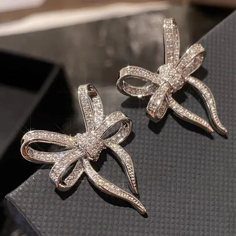 Huitan Big Bow Stud Earrings – Cubic Zirconia for Women