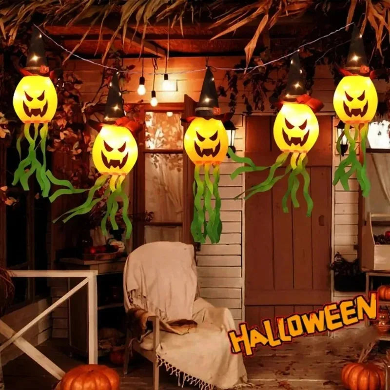 Halloween LED Ghost Hat Lantern | Glowing Pumpkin Hanging Light