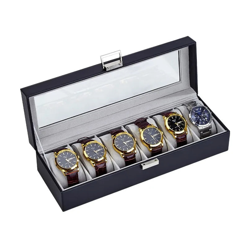 6 Grids PU Leather Watch Box Luxury Storage Display Case Wristwatch