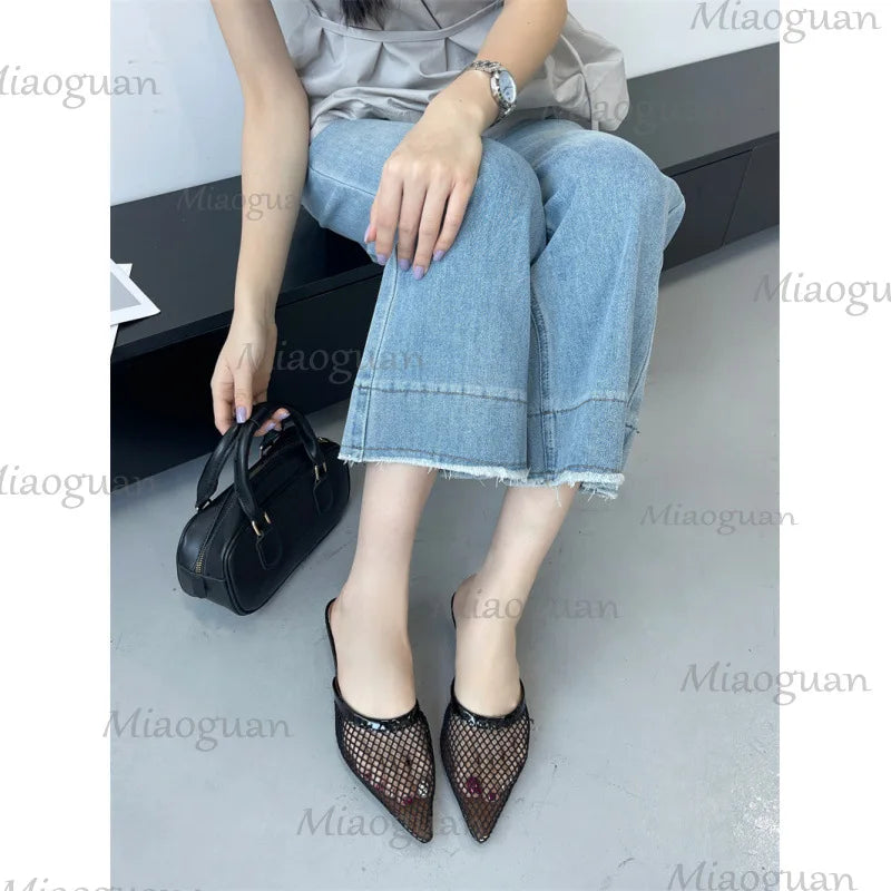 Women's Mesh Pointed Toe Low Heel Sandals | Party Dress Shoes
