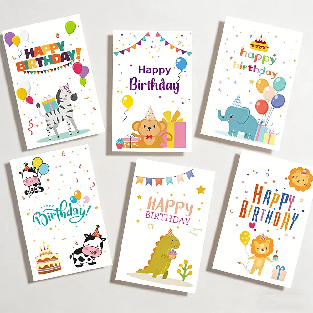 6 cards+6 Envelopes Birthday Greeting Cards English Blessings Small