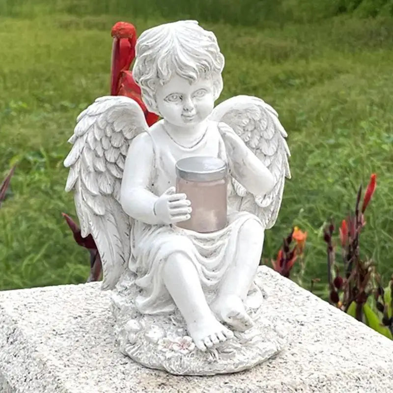 European Angel Statue Solar Garden Décor – Boy & Girl Resin