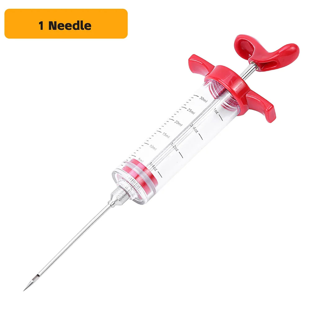 Turkey Injector Syringe 3 Marinade Needles Meat Cleaning Brush Easy