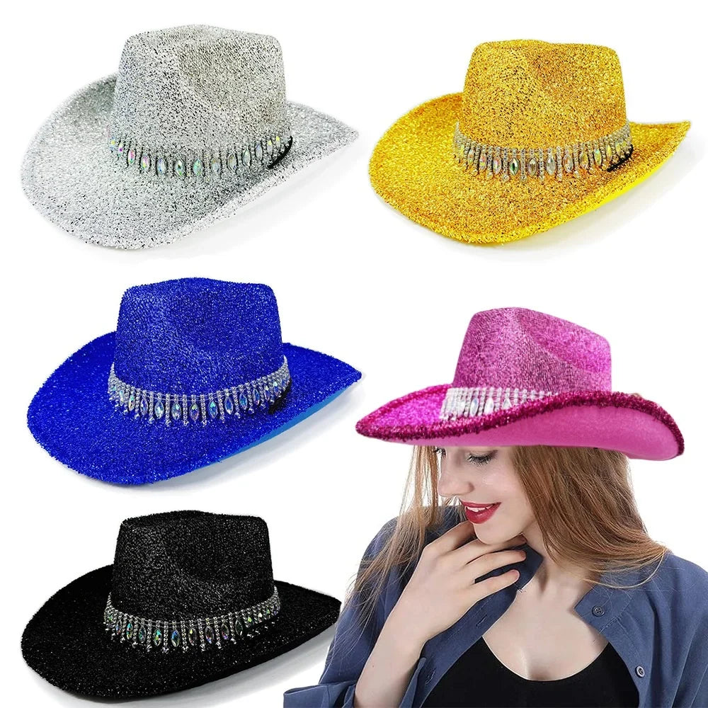 Women's Cowgirl Hat Stylish Rhinestone Design Sun Wide Brim Western