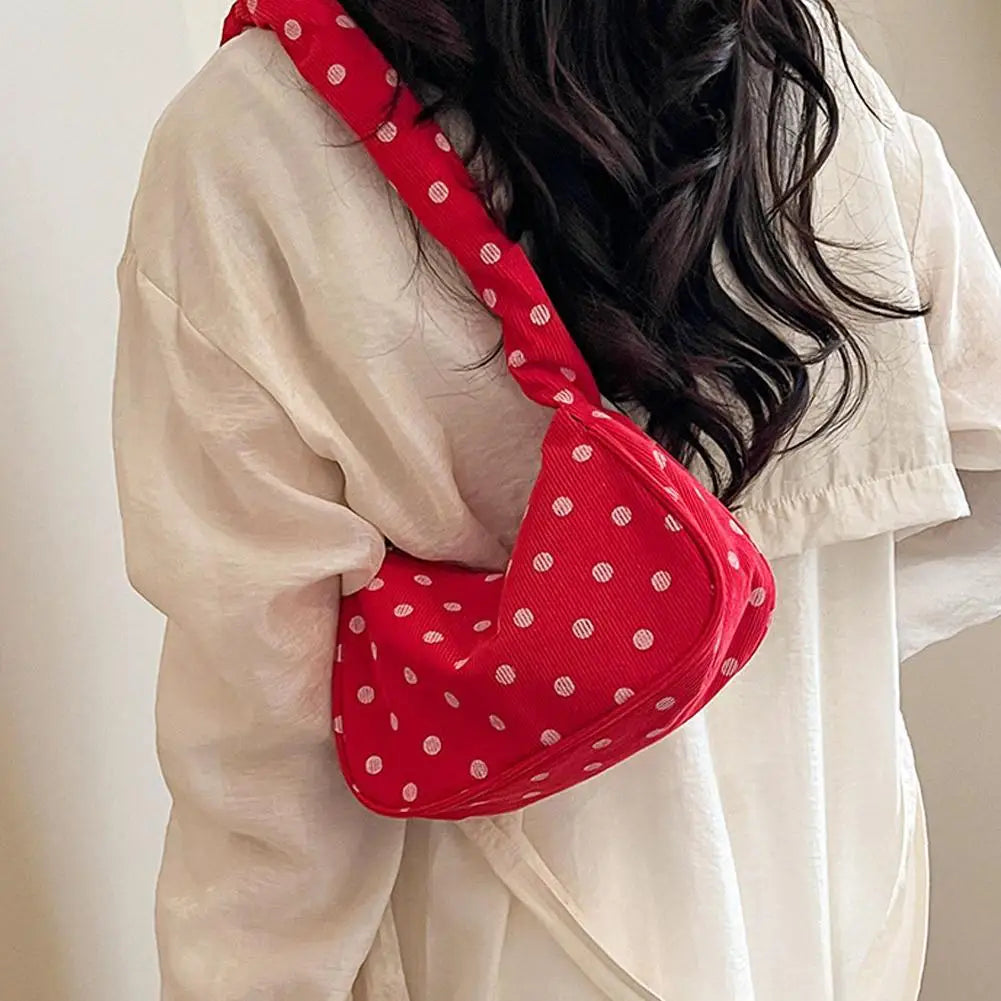 Polka Dot Shoulder Bag – Women's Ruched Strap Retro Hobo Purse