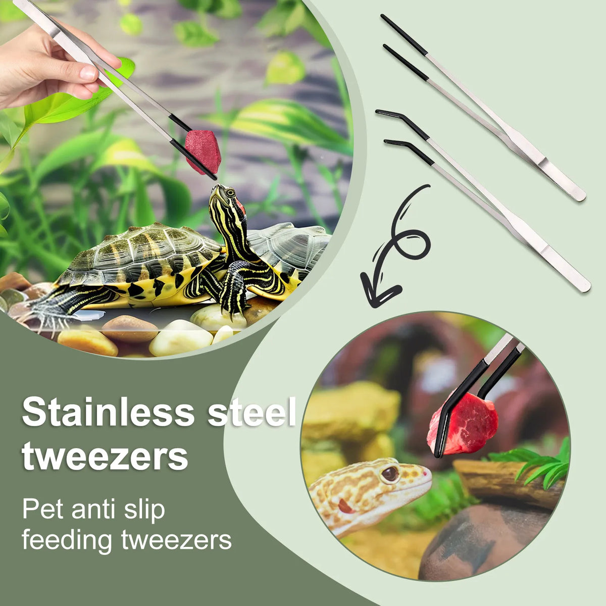 Reptile Feeding Tongs – 10.6" Stainless Steel Straight & Curved