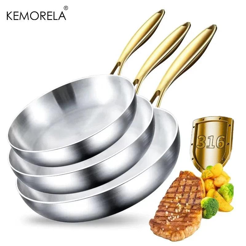 KEMORELA 3-Pc 316 Stainless Steel Non-Stick Frying Pan Set