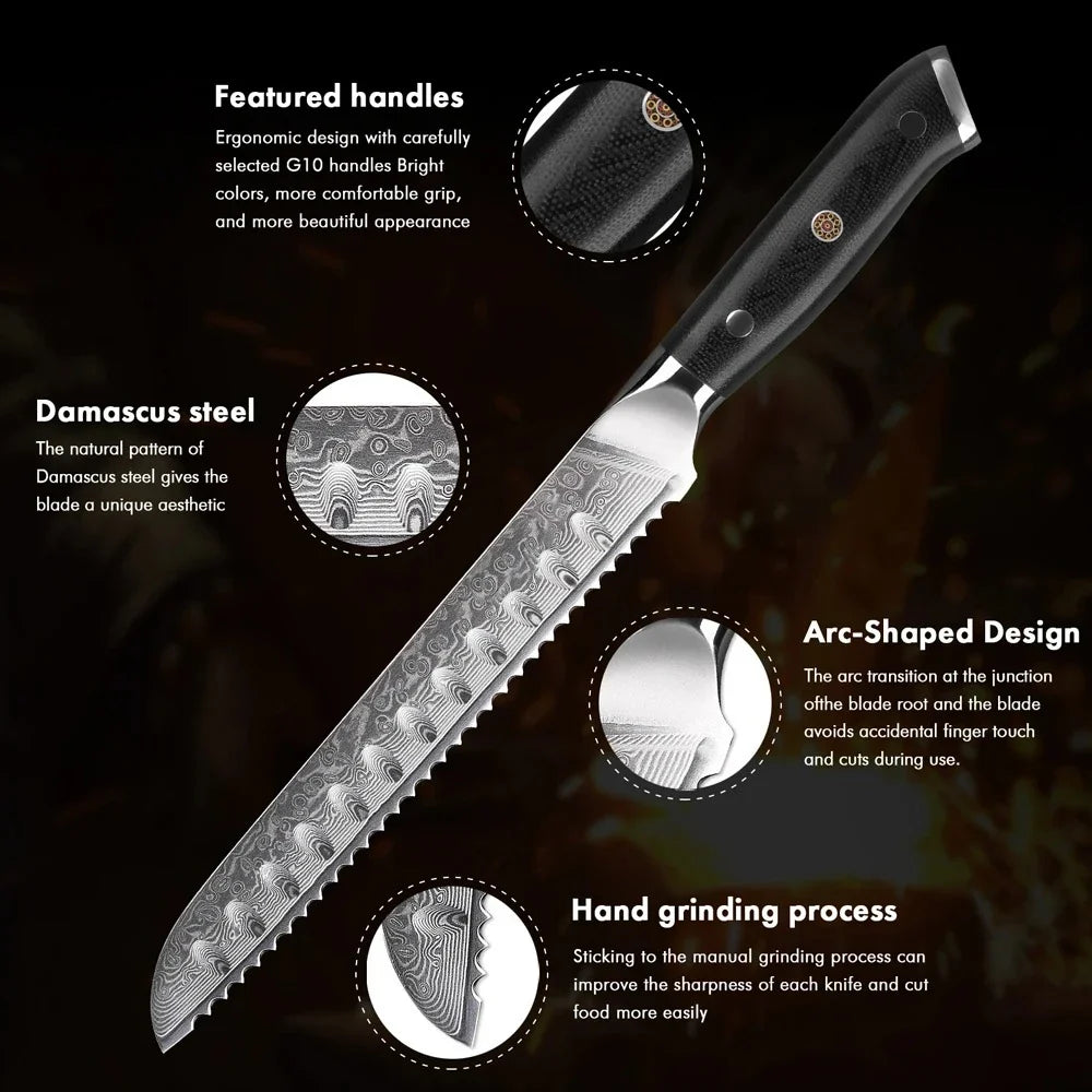 Damascus Steel Serrated Bread Knife – 20.5cm Kitchen Utility
