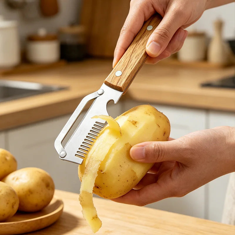 Stainless Steel Vegetable Peeler with Wooden Handle