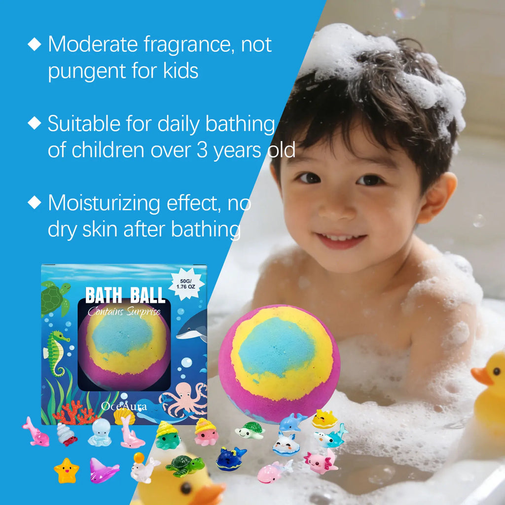 OceAura Kids Bath Bomb with Surprise Ocean Toy | 50g Fizzy Ball