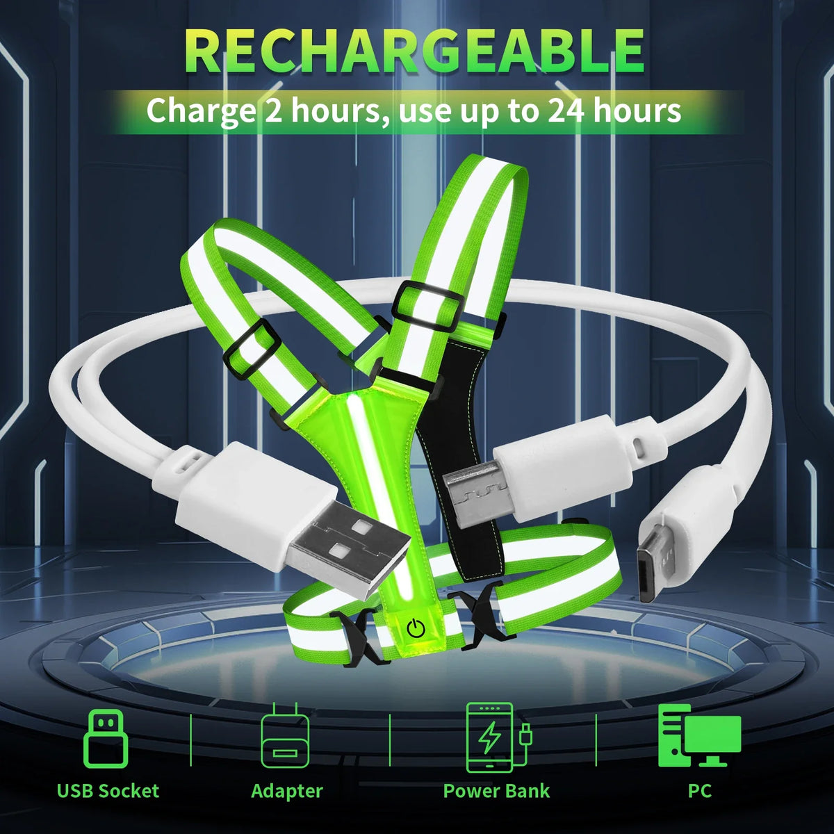 Adjustable Reflective Gear Security Vests USB Rechargeable Safety