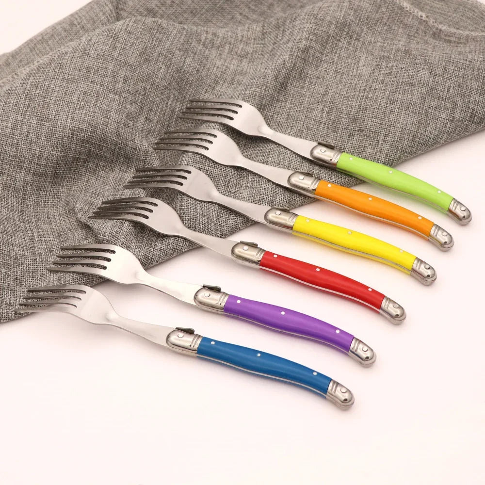 6-Piece Laguiole Rainbow Steak Fork Set – Colorful Cutlery