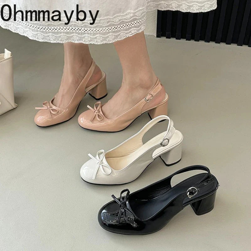 Women's Butterfly-Knot Slingback Sandals | Thick Heel Dress Pumps