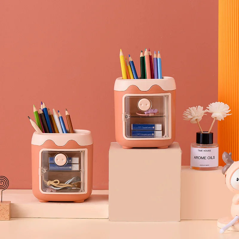 Cute Pig Pen Holder Student Large-capacity Desktop Storage Bucket