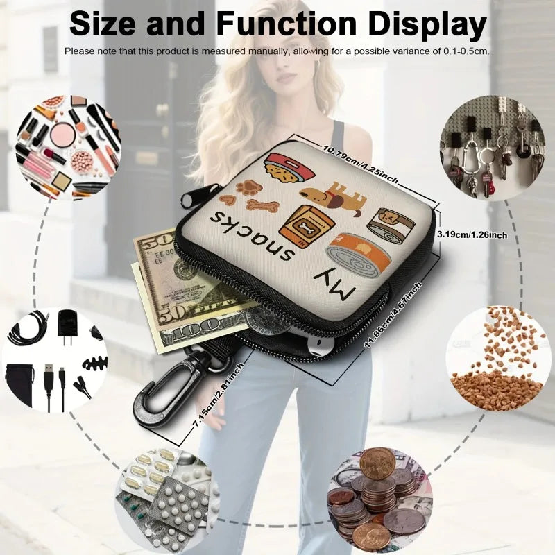 Dog Print Treat Bag with Hook & Zipper | Pet Training Pouch