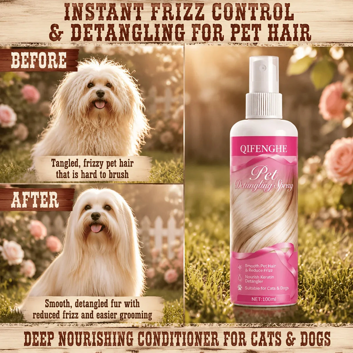 Pet Smoothing Detangling Spray 3.38oz – Safe for Dogs & Cats