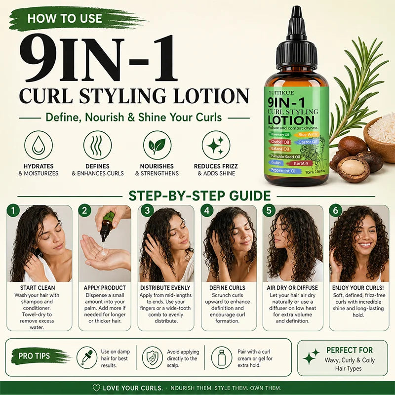 YUITIKUE 9-in-1 Curl Styling Lotion – Anti-Frizz & Hydrating