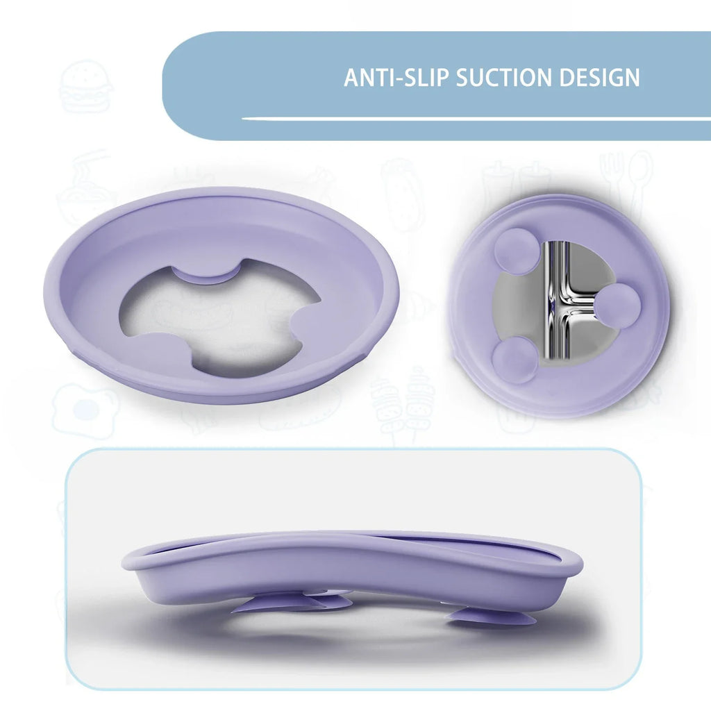 Stainless Steel Baby Suction Plate BPA-Free Silicone Base 9"