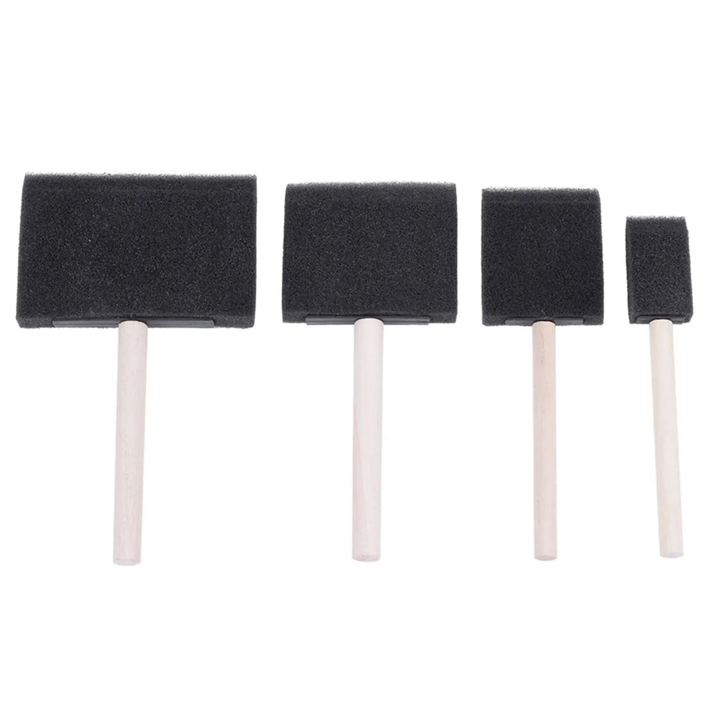 4-Piece Sponge Foam Paint Brush Set | Wooden Handle